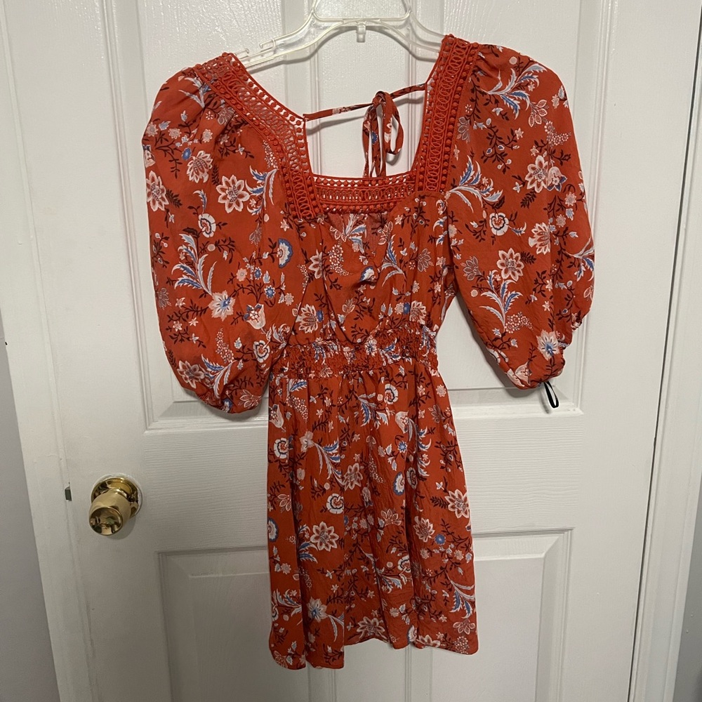 rust orange puff sleeve dress